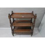 A VICTORIAN MAHOGANY THREE TIER DUMB WAITER of rectangular form,