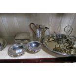 A MISCELLANEOUS COLLECTION OF SILVER PLATE including condiment set entree dish and cover bon bon