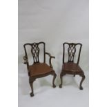 A SET OF EIGHT CHIPPENDALE STYLE MAHOGANY DINING ROOM CHAIRS (including two carvers) the