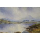 GERARD MARJORAM Mountain Lake Scene Signed lower right Oil on board 47cms x 74cms
