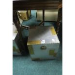 A PAIR OF POLISHED STEEL STORAGE TRUNKS - OCCASIONAL TABLES