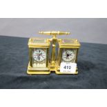 A CONTINENTAL STYLE GILT BRASS FRAMED MANTLE CLOCK AND WEATHER DIAL each in a rectangular case with