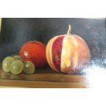 THERESE MCALLISTER Still Life Fruit on a table Oil on panel Signed lower right 14cms x 21cms