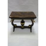 A 19th CENTURY NAPOLEONIC MAHOGANY AND PARCEL GILT FOLD OVER CARD TABLE,