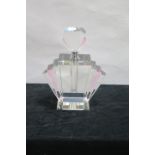 AN ART DECO STYLE TWO COLOURED GLASS PERFUME BOTTLE WITH STOPPER, 26cms high.