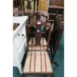 A PAIR OF BEECHWOOD BEDROOM CHAIRS, each with a shaped top rail and splat on cabriole legs.