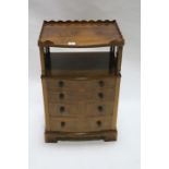 A BURR WALNUT VENEERED SIDE CABINET the rectangular bowed top with raised waved gallery on column