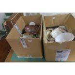 TWO BOX LOTS, to include china ornaments,wall placques, part dinner service, meat platters,