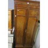 A 19TH CENTURY MAHOGANY AND SATINWOOK CROSSBANDED WARDROBE, with shell inlaid panels,