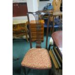 AN EDWARDIAN MAHOGANY CARVED SINGLE CHAIR the tall open back centred by a pierced splat carved with