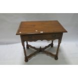 A JACOBEAN STYLE OAK CROSSBANDED SIDE TABLE,