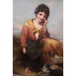 F PETRY Study of a Female in a Landscape with Dog by her side Signed lower left dated 1871 Oil on