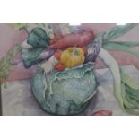 MODERN SCHOOL Still life Study Vegetables A Coloured Print 20cms x 42cms