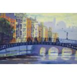 KEN DONFIELD Halpenny Bridge Dublin Signed lower left Oil on Canvas Board 49cms x 58cms