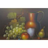 FURNISHING SCHOOL Table Top Fruit and Jug Oil on canvas 40cms x 50cms