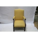 A PAIR OF GEORGIAN STYLE UPHOLSTERED ARMCHAIRS, of large proportions,