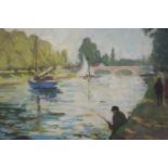 GEORGE KENNERLEY The Fisherman Signed lower right and dated 79 Oil on board 48cms x 38cms
