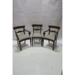 A SET OF EIGHT REGENCY STYLE MAHOGANY DINING ROOM CHAIRS, (including a pair of elbow chairs,