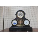 A FINE BLACK SLATE PERPUTAL CALENDER TRIPLE DIAL MARBLE CLOCK,