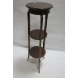 AN EDWARDIAN ROSEWOOD THREE TIER JARDINIERE STAND,