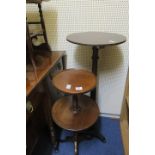 A MAHOGANY TWO TIER DUMB WAITER, together with a mahogany occasional table,