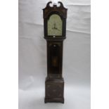 A 19th CENTURY MAHOGANY AND MARQUETRY INLAID LONG CASE CLOCK the hood with a broken arched pediment