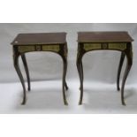 A GOOD PAIR OF CONTINENTAL KINGWOOD MARQUETRY AND GILT BRASS MOUNTED OCCASSIONAL TABLES,