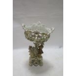 A CONTINENTAL STYLE GLAZED AND PAINTED PORCELAIN CENTRE PIECE,