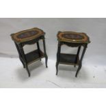 A PAIR OF CONTINENTAL STYLE TWO TIER SIDE TABLES,