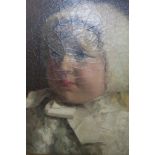ENGLISH SCHOOL Portrait Study of a Young Child in White Bonnet Signed lower right indistinctly Oil