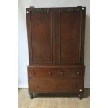 A 19th CENTURY MAHOGANY LINEN CUPBOARD,