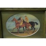 FURNISHING SCHOOL Horses and Rider in Landscape An Oval 7cm X 13cm