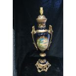 A PAIR OF CONTINENTAL SEVRES PAINTED TABLE LAMP OF URN FORM,