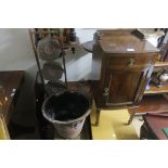 A MISCELLANEOUS COLLECTION, to include a bedside pedestal, an earthenware planter, brass fuel bin,