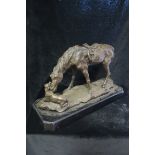 20th CENTURY A Bronze Group Horse and Dog Shown on an irregular base with black marble plinth 30cms