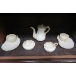 A MISCELLANEOUS COLLECTION OF MODERN BELLEEK, including vases, mugs, cottage butter dish on stand,
