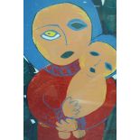 BRIAN BOURKE HRHA Mother & Child A coloured litagraph 48 x 38cms