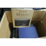 A BOX LOT OF BOOKS, to include one vol. Dubliners; Inside Ireland; Deirdre Purcell etc.