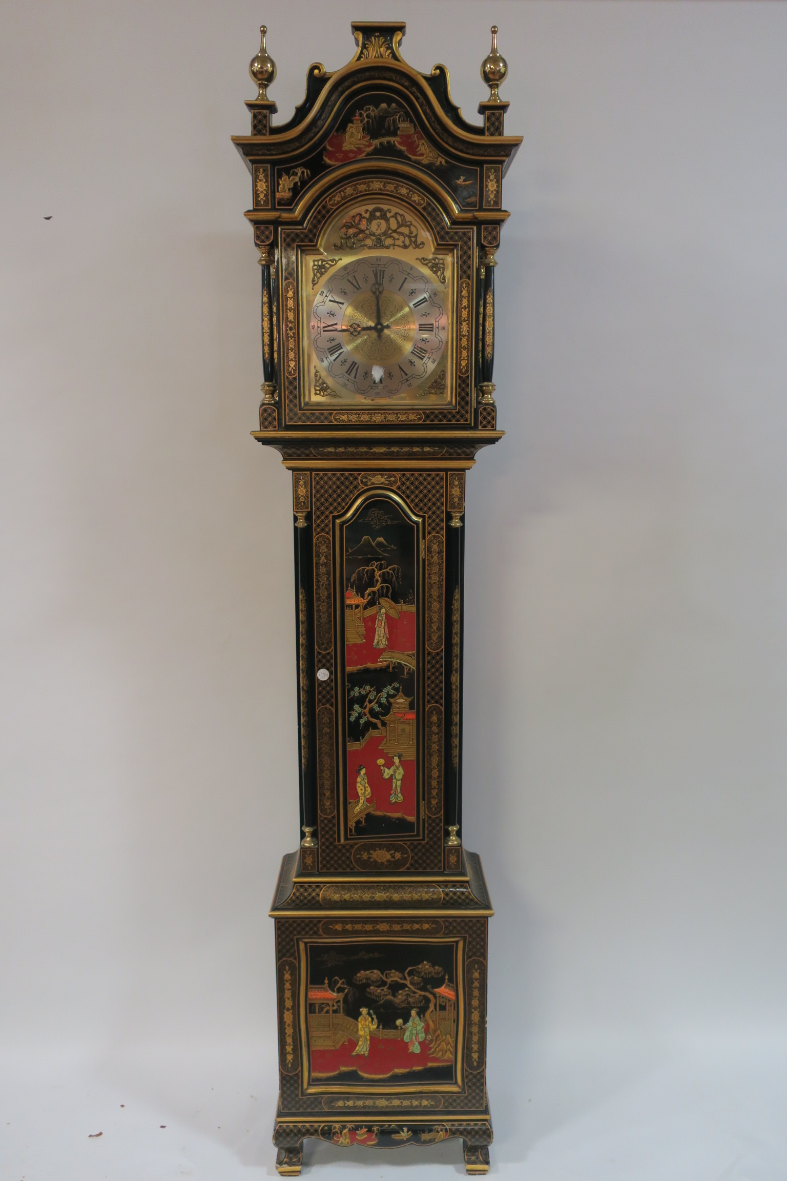 A CHINESE LACQUERED LONGCASE CLOCK,