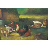 A CONTINENTAL SCHOOL Chickens in a farmyard Signed indistinctly Oils on canvas A pair 27cm X 36cm