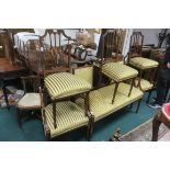 AN EDWARDIAN MAHOGANY AND SATINWOOD INLAID SIX PIECE DRAWING ROOM SUITE comprising two seater