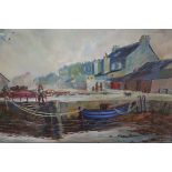 SEAMUS O'COLMAIN Town Harbour Scene with boats,