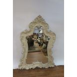 A WHITE PAINTED ROCOCO STYLE OVERMANTLE MIRROR 172cm X 110cm