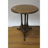 A VICTORIAN WALNUT VENEERED OCCASIONAL TABLE, the circular top with moulded rim,