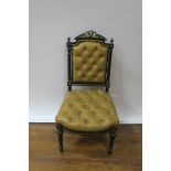 A 19th CENTURY GILT EBONISED SINGLE CHAIR,