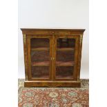 A VICTORIAN WALNUT AND MARQUETRY INLAID DISPLAY CABINET the rectangular top above a marquetry