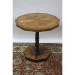 A 19TH CENTURY MAHOGANY AND MARQUETRY IN LAID OCCASSIONAL TABLE the radiating circular top raised