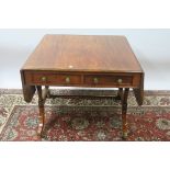 A 19TH CENTURY REGENCY STYLE MAHOGANY CROSSBANDED SOFA TABLE,