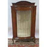 AN EARLY 20TH CENTURY MAHOGANY AND PAINTED DISPLAY CABINET the raised super structure with moulded