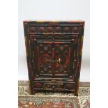 AN ORIENTAL PINE AND POLYCHROME SIDE CABINET,